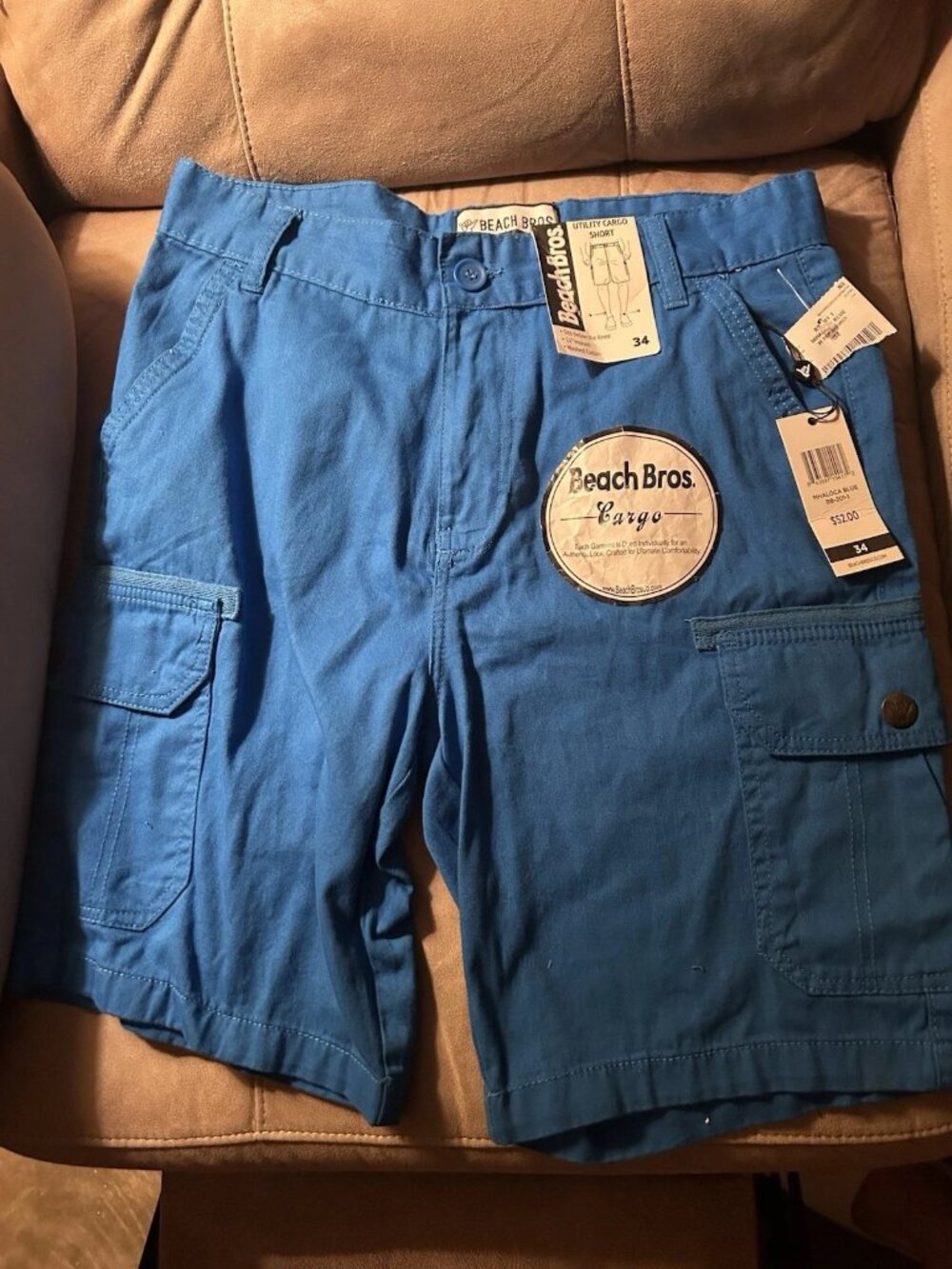 Beach Bros Cargo Shorts Men 34 Blue Utility Shorts Casual